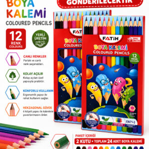 2li Set Kuru Boya Kalemi 12 Renk Tam Boy