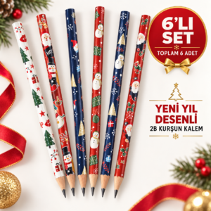 Yılbaşı Desenli 2B Kurşun Kalem 6’lı Set – Karışık Yılbaşı Desenleri
