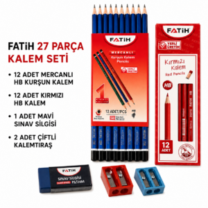 Fatih 27 Parça Okul Kalem Seti – 12 Kurşun, 12 Kırmızı Kalem, Silgi ve 2 Kalemtıraş