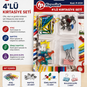 4'lü Kırtasiye Seti – Ataç, Raptiye, İğneli Raptiye ve Klips