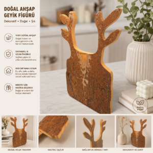 Çam Ağacı Geyik Figürü Dekoratif Ahşap Dekor Obje