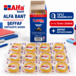 Alfa Şeffaf Kırtasiye Bandı 12 mm x 33 Metre 12’li Ekonomik Kutu