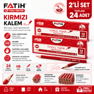 Kırmızı Kurşun Kalem 2’li Set – 2 Düzine, Toplam 24 Adet HB Kopya Kalemi