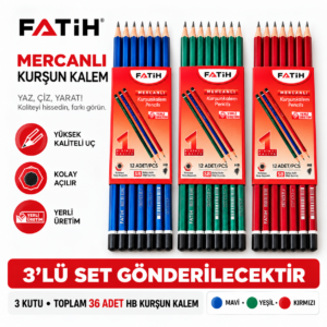 3lü Set Mercanlı Kurşun Kalem 12’li Paket