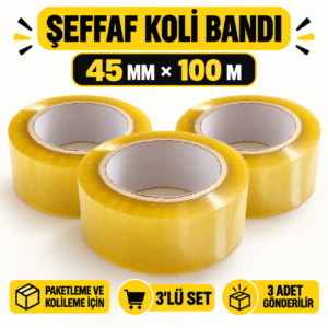 3 lü Şeffaf Koli Bandı 45 mm x 100 m