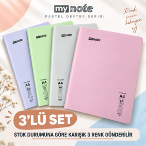 My Note A4 Çizgili Defter 40 Yaprak 60 Gr Pastel Kapak 3’lü Karışık Renk Seti