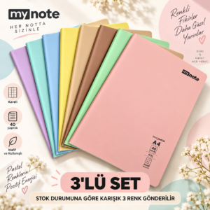 My Note A4 Kareli Defter 40 Yaprak 60 Gr Pastel Kapak 3’lü Karışık Renk Seti
