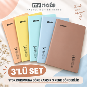 My Note A4 Çizgili Defter 60 Yaprak 60 Gr Pastel Kapak 3’lü Karışık Renk Seti