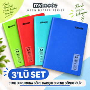 My Note Neon A4 Kareli Defter 80 Yaprak 60 Gr 3’lü Karışık Renk Seti