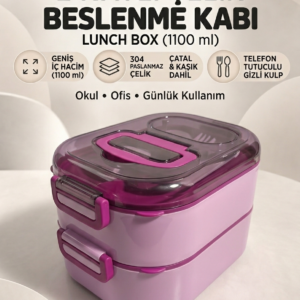 NOKİ Çift Katlı Çelik Yemek Kutusu Pembe Renk
