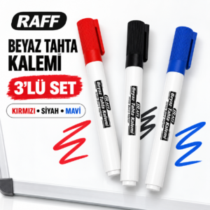 RAFF Beyaz Tahta Kalemi 3’lü Set Kırmızı Siyah Mavi Whiteboard Marker