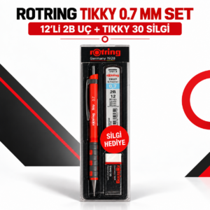 ROTRING TIKKY Min Silgi 3''lü Okul Seti- 0.7 Kırmızı Renk: Kırmızı