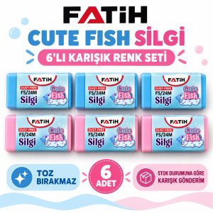 Cute Fish FS/24M Toz Bırakmaz Silgi 6’lı Karışık Renk Seti