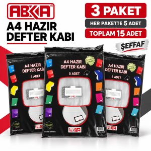 HAZIR A4 HAZIR DEFTER KABI ŞEFFAF 3 PAKET TOPLAM 15 ADET