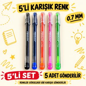 Renkli Tükenmez Kalem 5li 0.7mm Karışık Renk