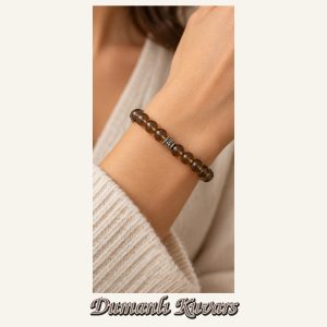 KASSABA JEWEL Dumanlı Kuvars Taşı Bileklik – 8 mm, Unisex, Elastik