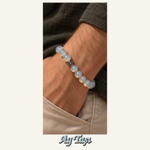KASSABA JEWEL Ay Taşı Bileklik – 8 mm, Unisex, Elastik