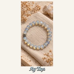 KASSABA JEWEL Ay Taşı Bileklik – 8 mm, Unisex, Elastik