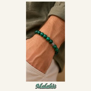 KASSABA JEWEL Malahit Taşı Bileklik – 8 mm, Unisex, Elastik