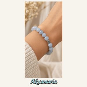 KASSABA JEWEL Akuamarin Taşı Bileklik – 8 mm, Unisex, Elastik