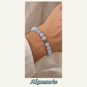 KASSABA JEWEL Akuamarin Taşı Bileklik – 8 mm, Unisex, Elastik