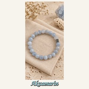 KASSABA JEWEL Akuamarin Taşı Bileklik – 8 mm, Unisex, Elastik