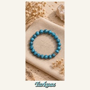 KASSABA JEWEL Turkuaz Taşı Bileklik – 8 mm, Unisex, Elastik