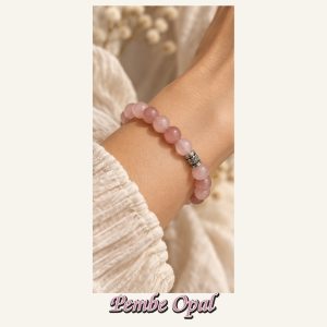 KASSABA JEWEL Pembe Opal Taşı Bileklik – 8 mm, Unisex, Elastik