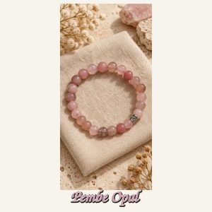 KASSABA JEWEL Pembe Opal Taşı Bileklik – 8 mm, Unisex, Elastik