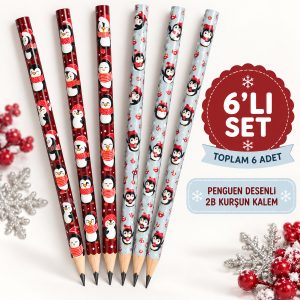 Penguen Desenli 2B Kurşun Kalem 6 Adet