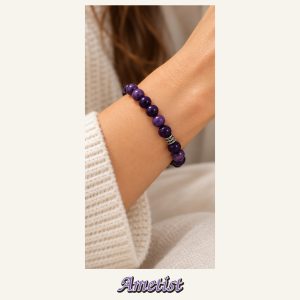 KASSABA JEWEL Ametist Taşı Bileklik – 8 mm, Unisex, Elastik