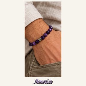 KASSABA JEWEL Ametist Taşı Bileklik – 8 mm, Unisex, Elastik