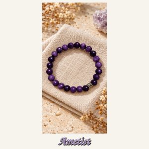 KASSABA JEWEL Ametist Taşı Bileklik – 8 mm, Unisex, Elastik