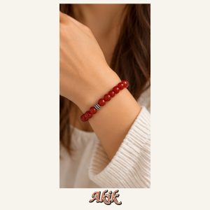 KASSABA JEWEL Akik Taşı Bileklik – 8 mm, Unisex, Elastik
