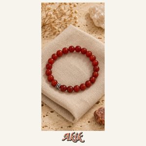 KASSABA JEWEL Akik Taşı Bileklik – 8 mm, Unisex, Elastik