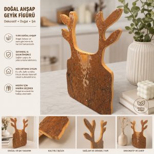 Çam Ağacı Geyik Figürü Dekoratif Ahşap Dekor Obje