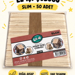 Slim Ahşap El İşi Çubuğu Naturel – 50 Adet