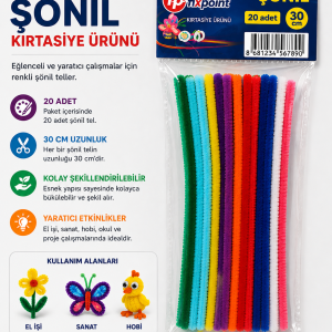 Renkli Şönil 30 cm – 20 Adet