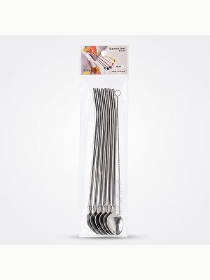 6'lı Kaşıklı Pipet Seti - Metal - Pipet Temizleme Fırçası