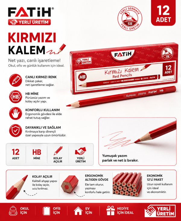 Kırmızı Kurşun Kalem 72 Adet - 6 Düzine