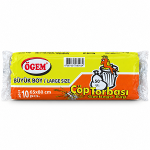 Ögem Büyük Boy Çöp Torbası 50 L – 65 × 80 cm, 10 Adet